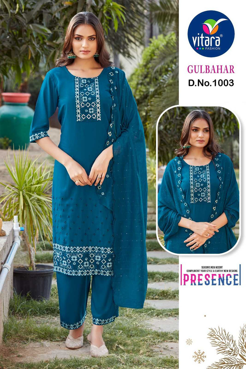 Vitara Fashion Gulbahar Rayon With Secquence Embrodery 3 Pcs Combo Set