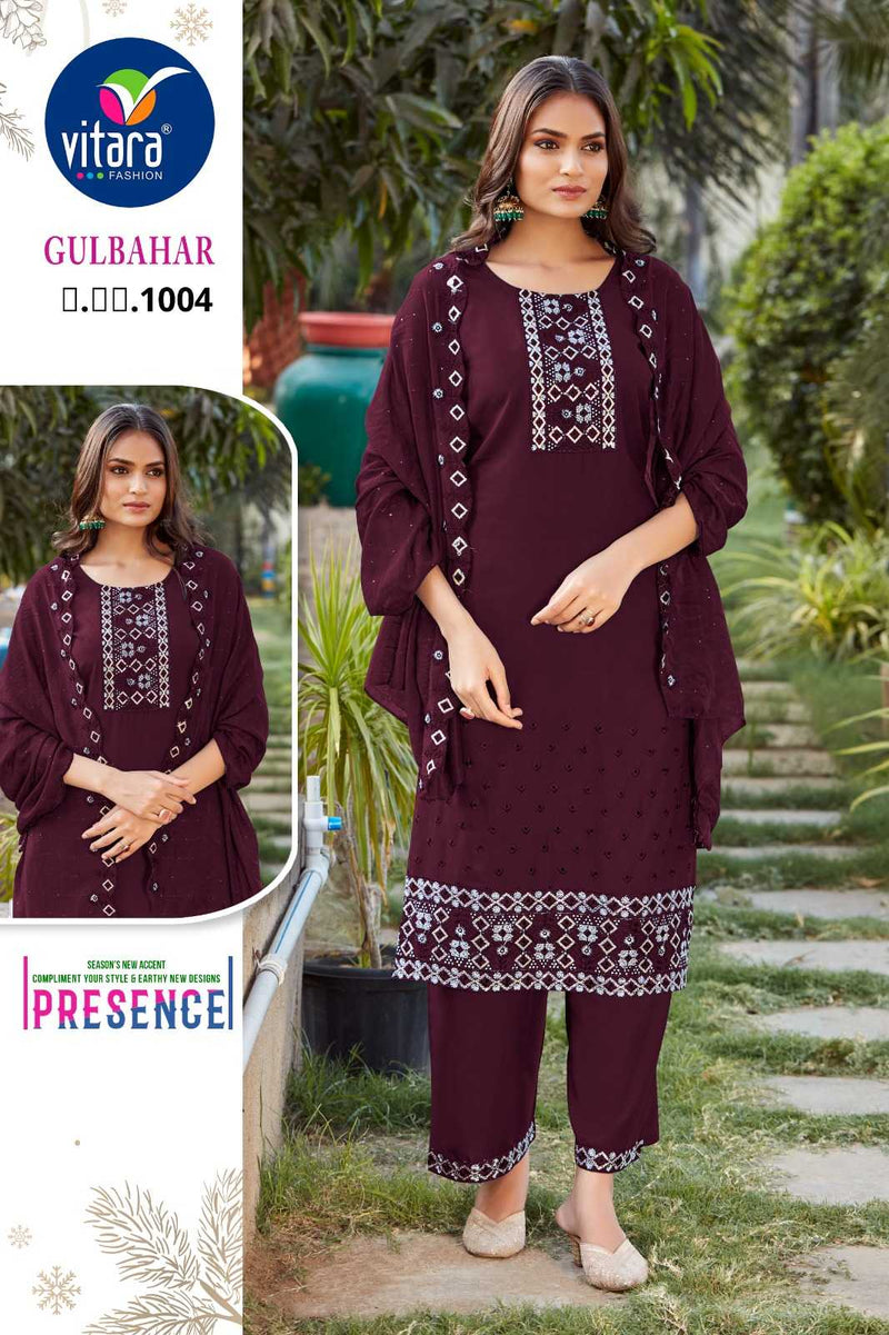 Vitara Fashion Gulbahar Rayon With Secquence Embrodery 3 Pcs Combo Set