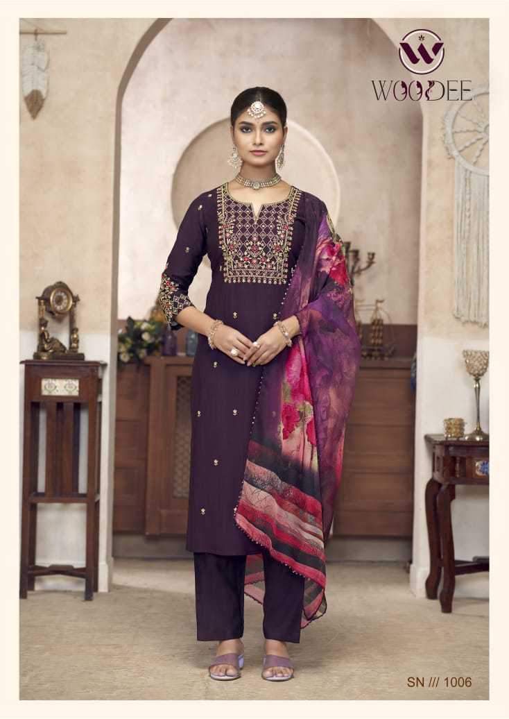 Woodee Diana Viscose Silk Festiv Wear Kurti Pant Dupatta Set