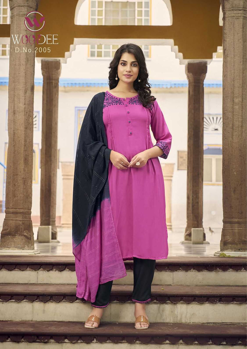 Woodee Golden Pearl Vol 2 Rayon Casual Wear Kurti Plazo Dupatta Set