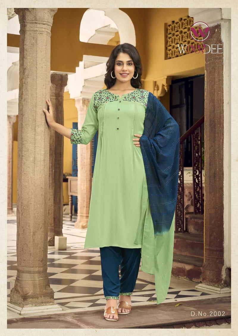 Woodee Golden Pearl Vol 2 Rayon Casual Wear Kurti Plazo Dupatta Set