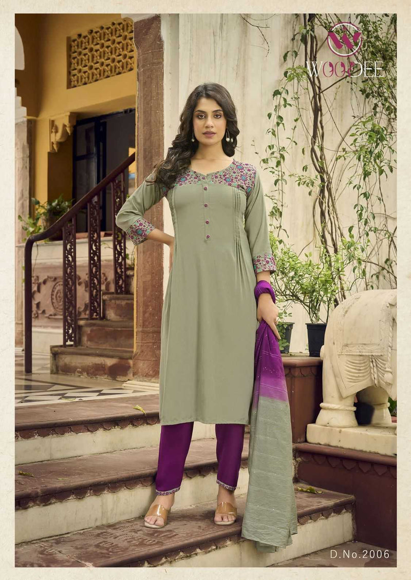 Woodee Golden Pearl Vol 2 Rayon Casual Wear Kurti Plazo Dupatta Set