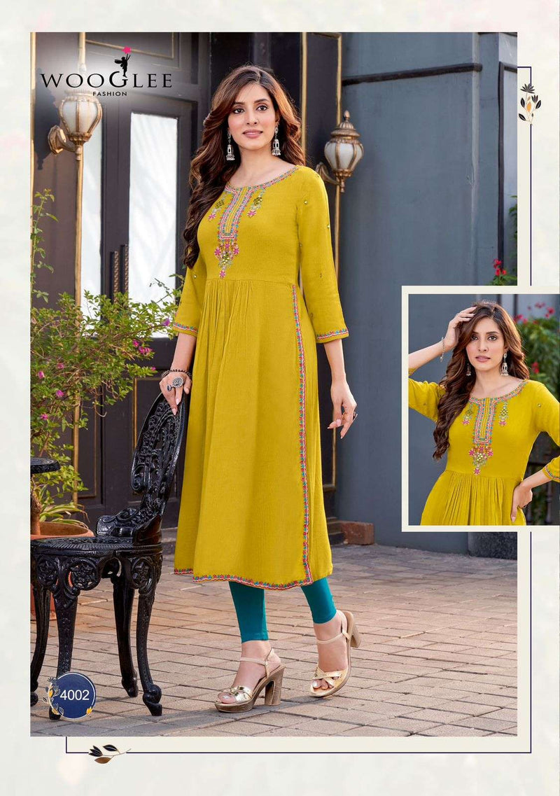 Wooglee Ananta Rayon Thread Hand Work Fancy Kurti Set