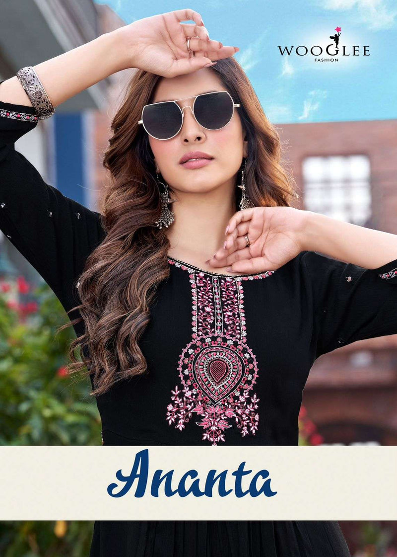 Wooglee Ananta Rayon Thread Hand Work Fancy Kurti Set