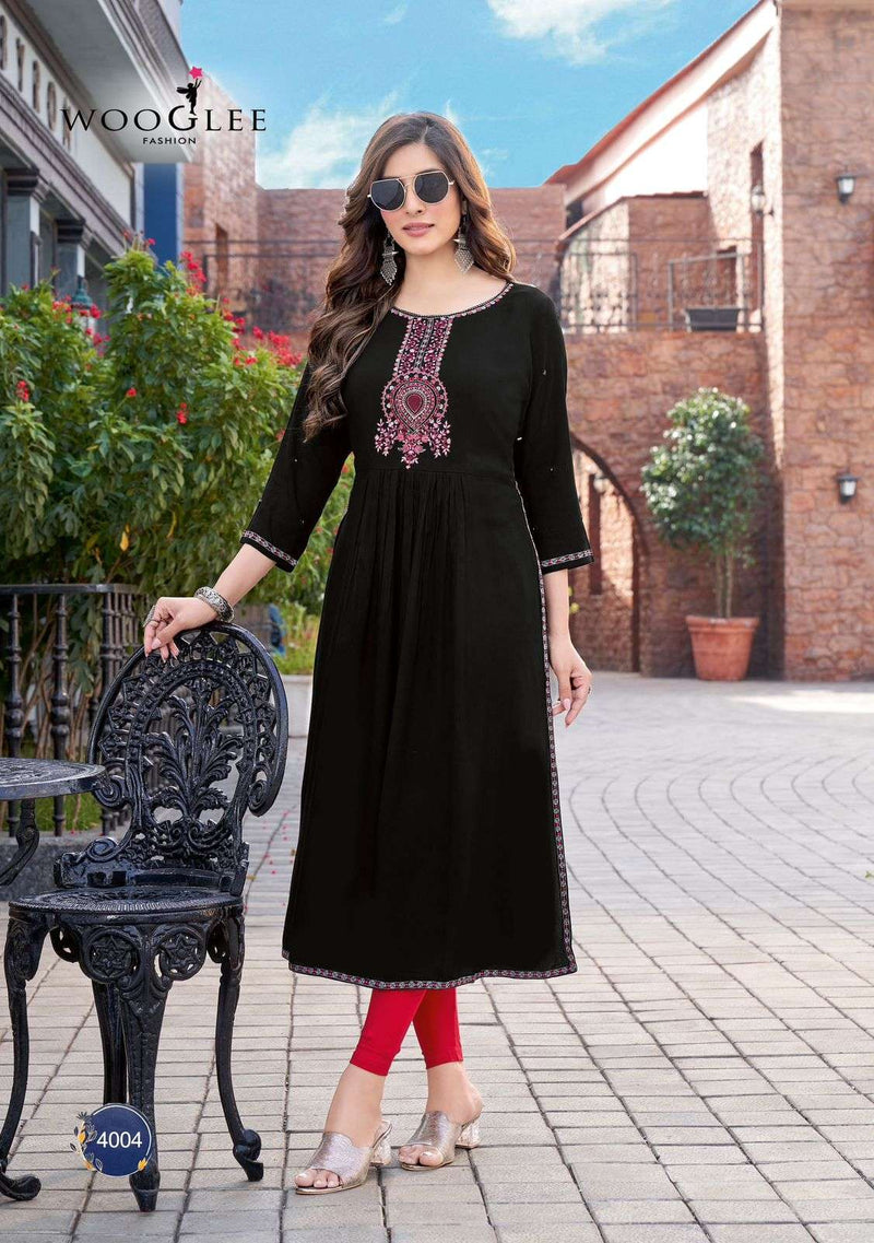 Wooglee Ananta Rayon Thread Hand Work Fancy Kurti Set