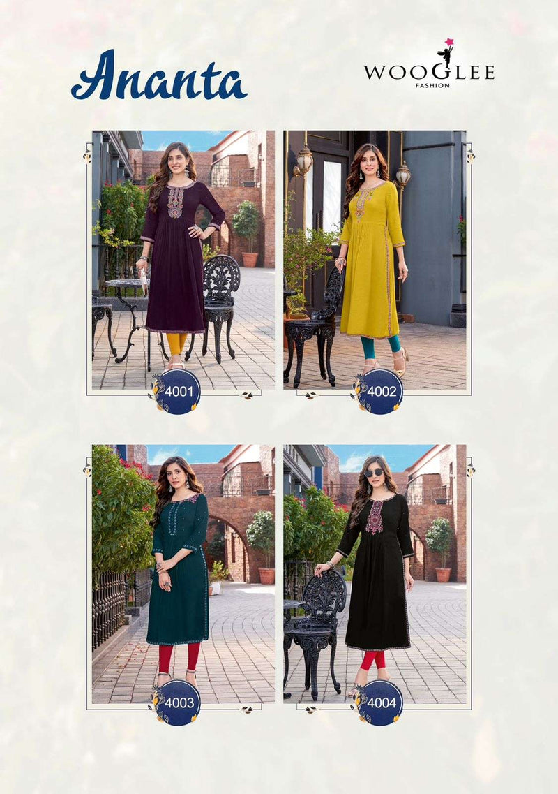 Wooglee Ananta Rayon Thread Hand Work Fancy Kurti Set