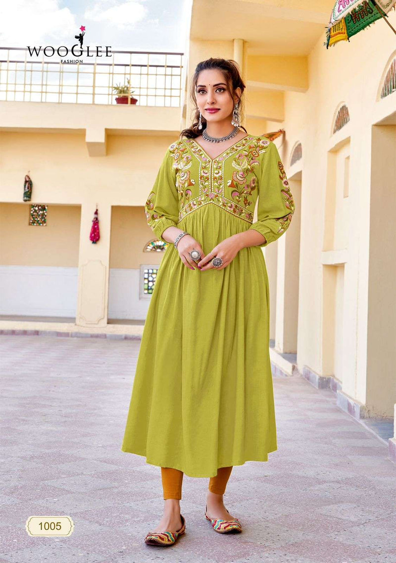 Wooglee Vedam Rayon Embroidary Handwork Casual Wear Beautiful Kurti