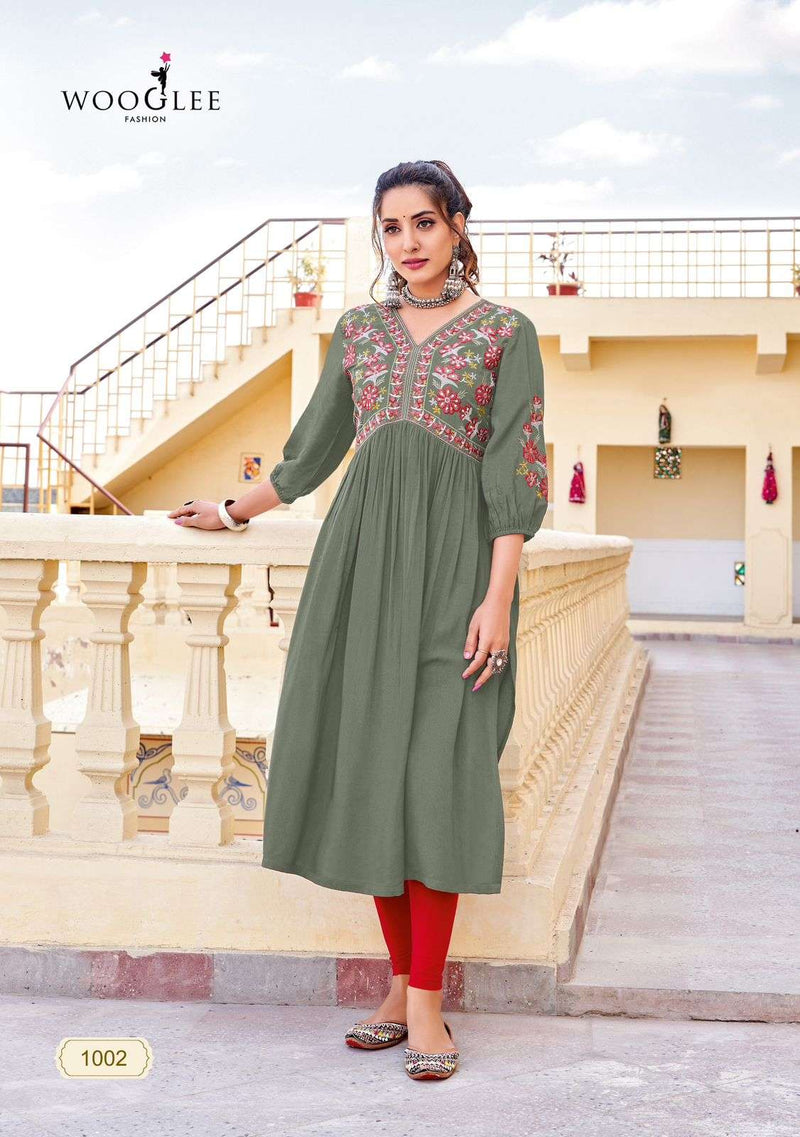 Wooglee Vedam Rayon Embroidary Handwork Casual Wear Beautiful Kurti