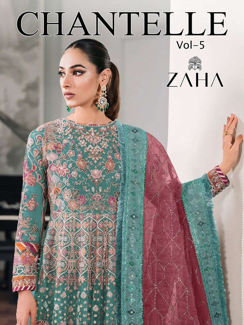 Zaha Chantelle Vol 5 D No 10293 E & F Butter Fly Net Pakistani Concept Semi Stitched Set