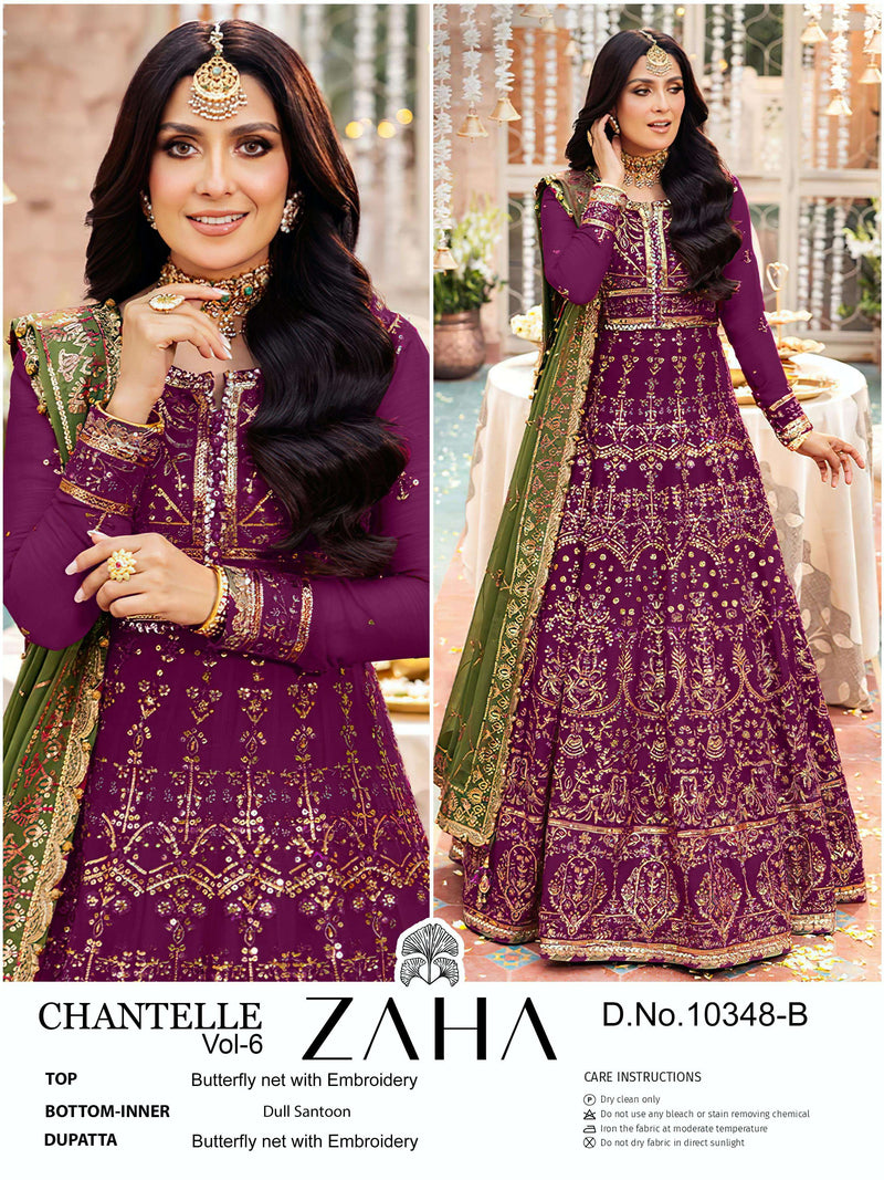 Zaha Chantelle Vol 6 Butterfly Net With Heavy Embroidered With Moti Design Wedding Wear Salwar Suit