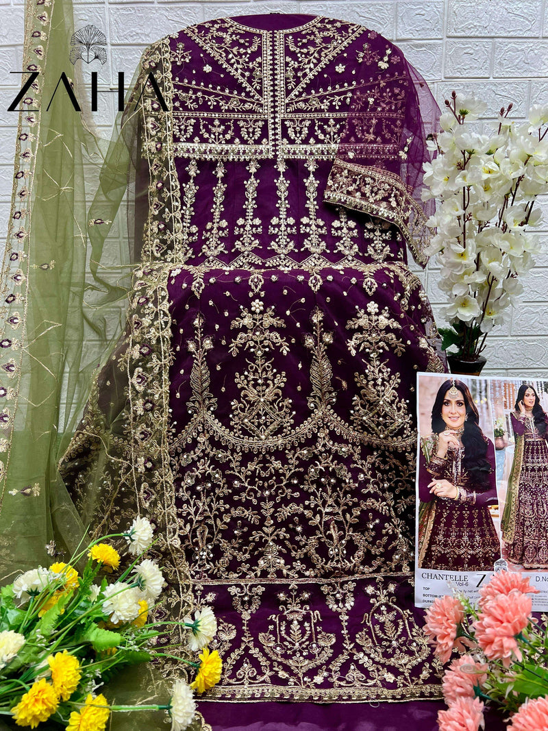 Zaha Chantelle Vol 6 Butterfly Net With Heavy Embroidered With Moti Design Wedding Wear Salwar Suit