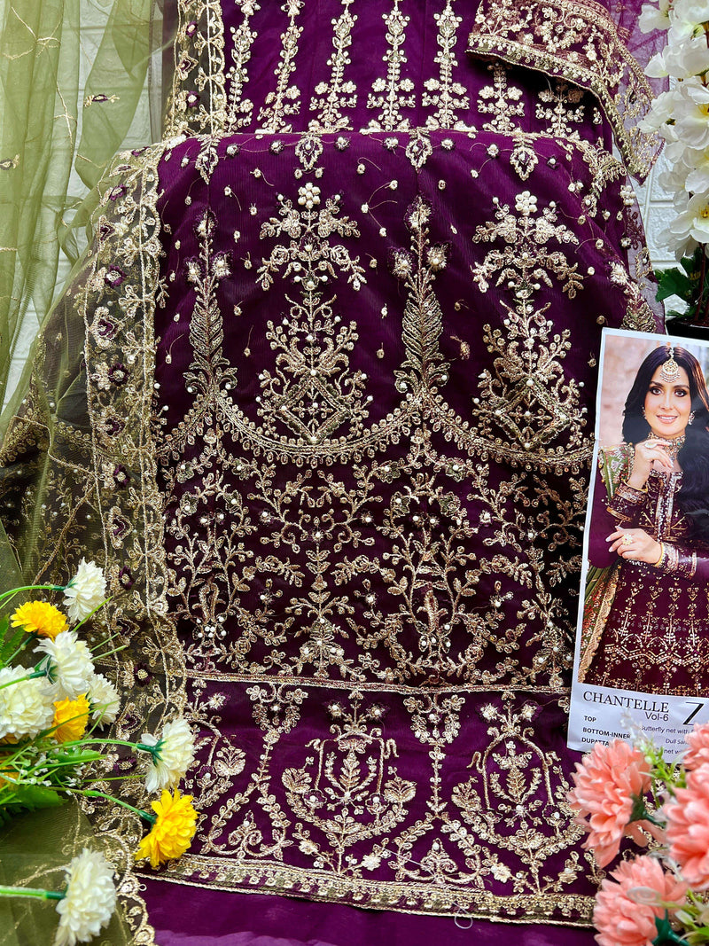 Zaha Chantelle Vol 6 Butterfly Net With Heavy Embroidered With Moti Design Wedding Wear Salwar Suit