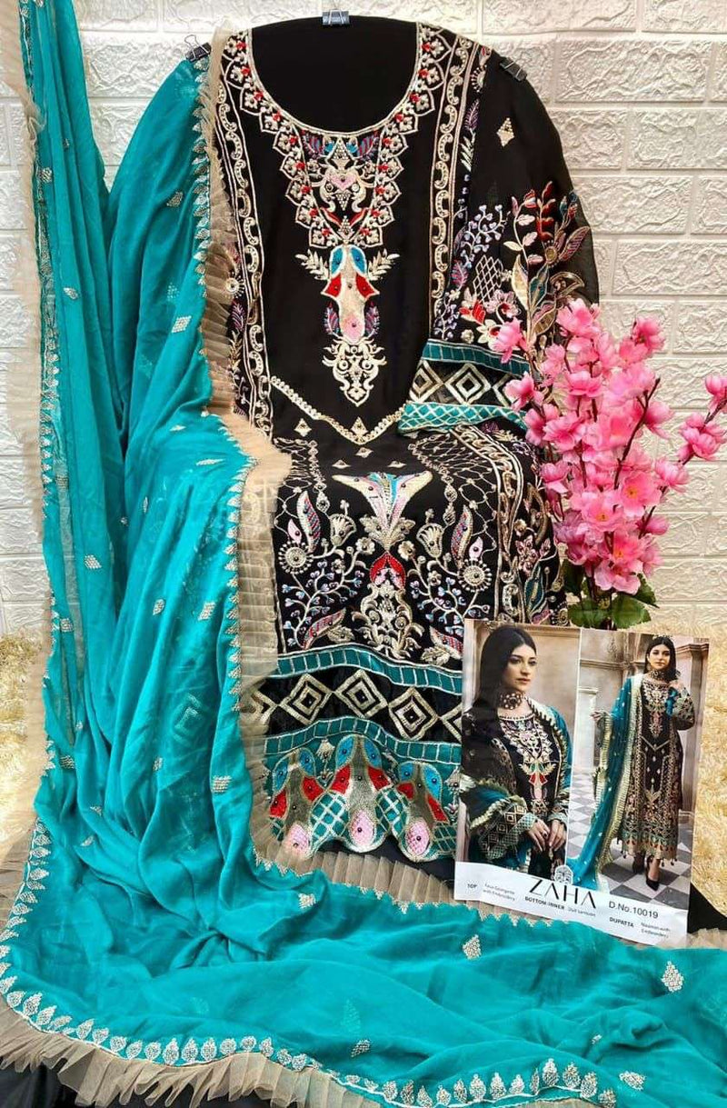 Zaha Design No 10019 Heavy Georgette Embroidered Pakistani Suit