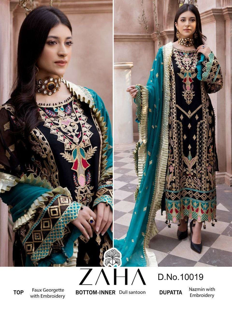 Zaha Design No 10019 Heavy Georgette Embroidered Pakistani Suit