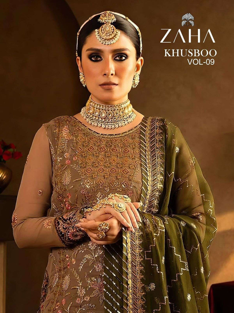 Zaha Khusboo Vol 9 Georgette With Heavy Embroidered Heavy Designer Semi Stitched Salwar Suit