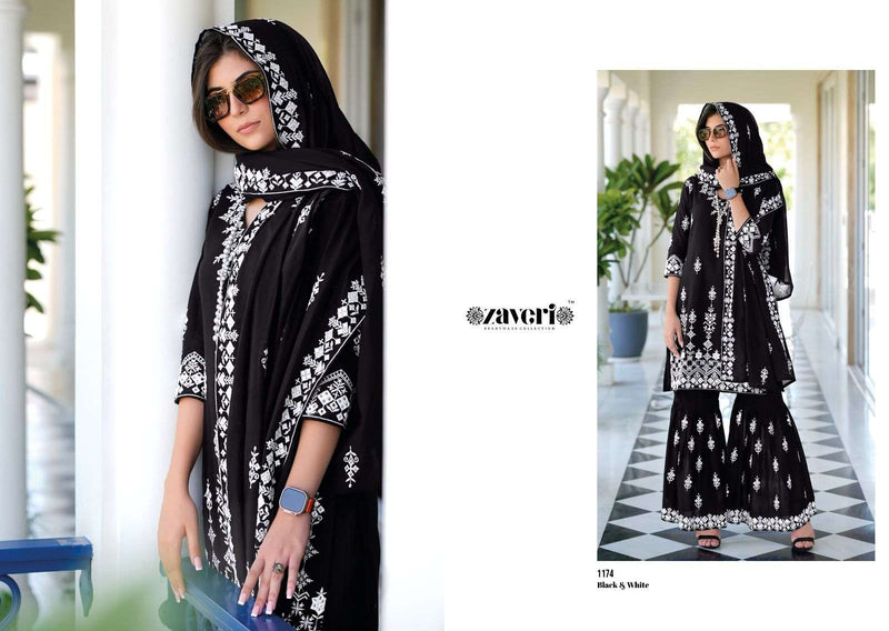 Zaveri Present Black & White Heavy Embroidery Work Readymade Sharara Style Salwar Kameez