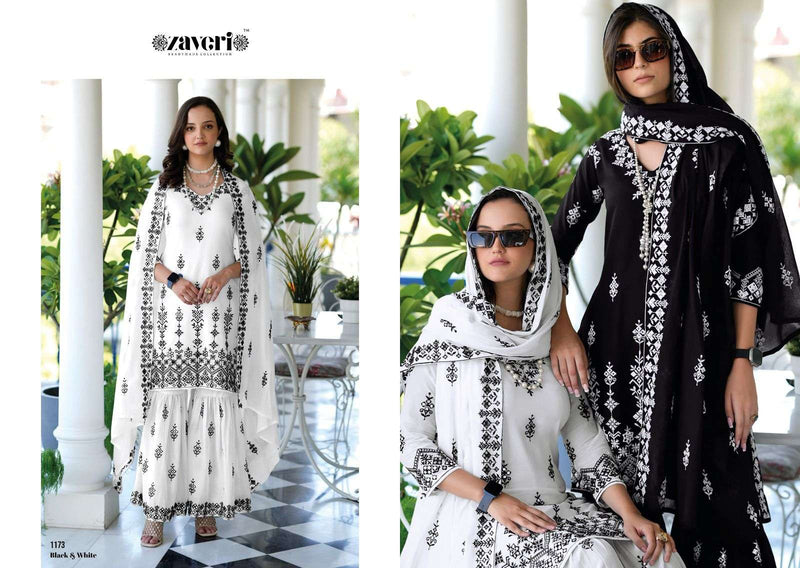 Zaveri Present Black & White Heavy Embroidery Work Readymade Sharara Style Salwar Kameez