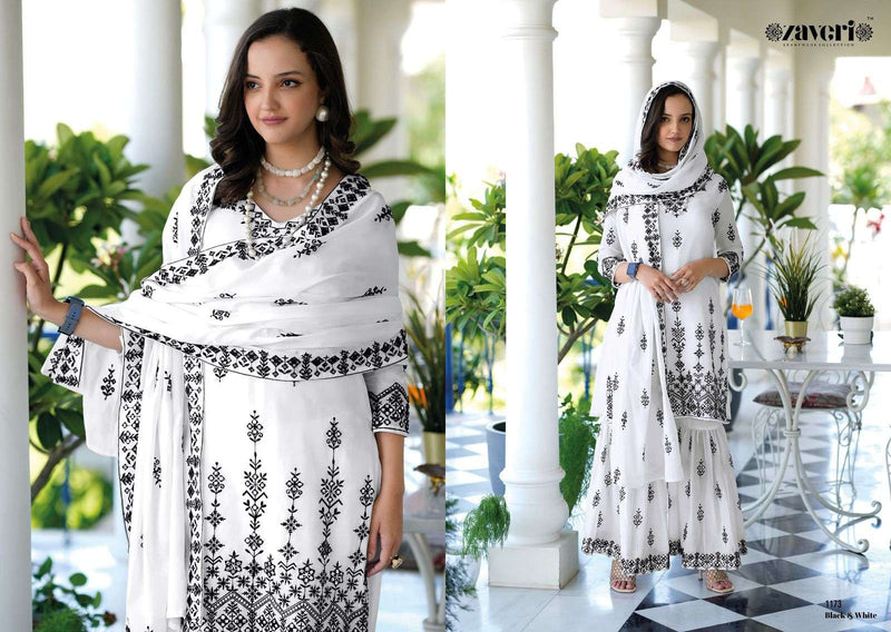 Zaveri Present Black & White Heavy Embroidery Work Readymade Sharara Style Salwar Kameez