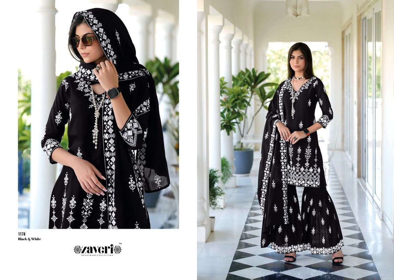 Zaveri Present Black & White Heavy Embroidery Work Readymade Sharara Style Salwar Kameez