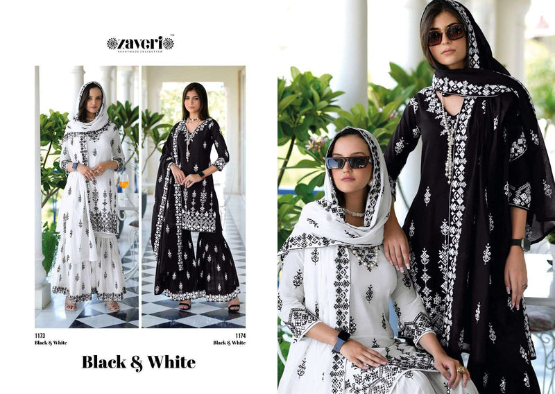 Zaveri Present Black & White Heavy Embroidery Work Readymade Sharara Style Salwar Kameez