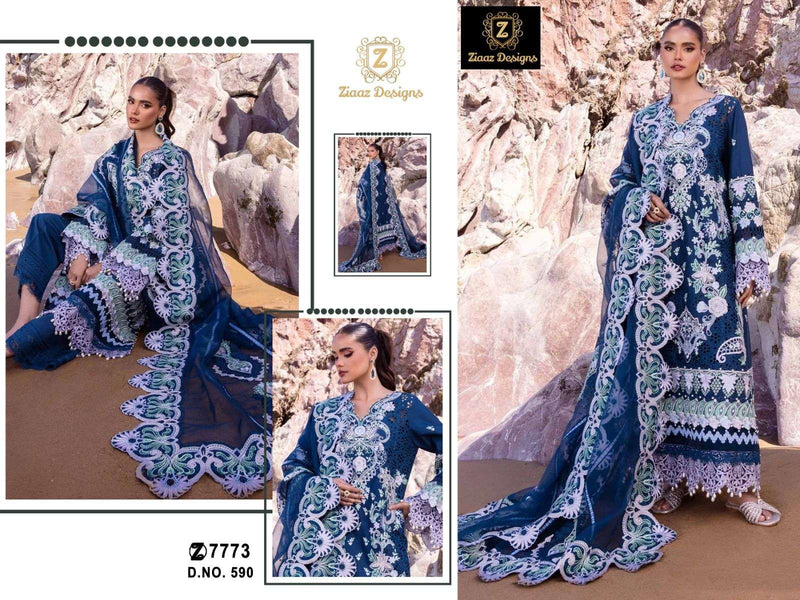 Ziaaz Design No 590 Rayon Cotton Heavy Work Designer Fancy Suit