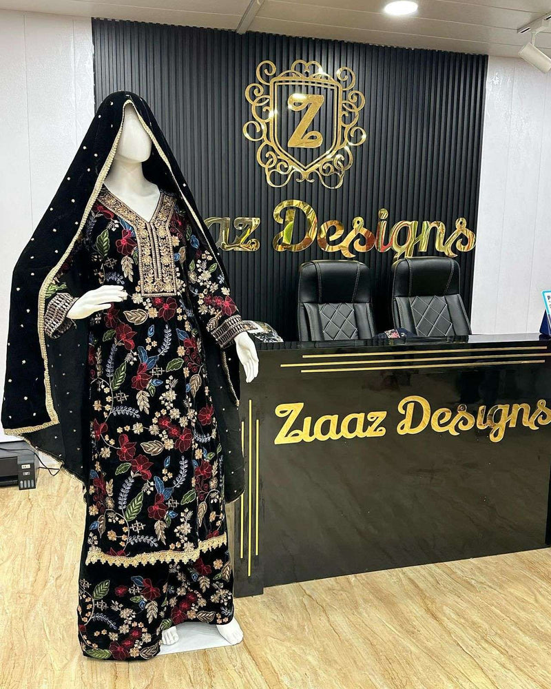 Ziaaz Designs Code No 394 Velvet Embroidered Salwar Kameez