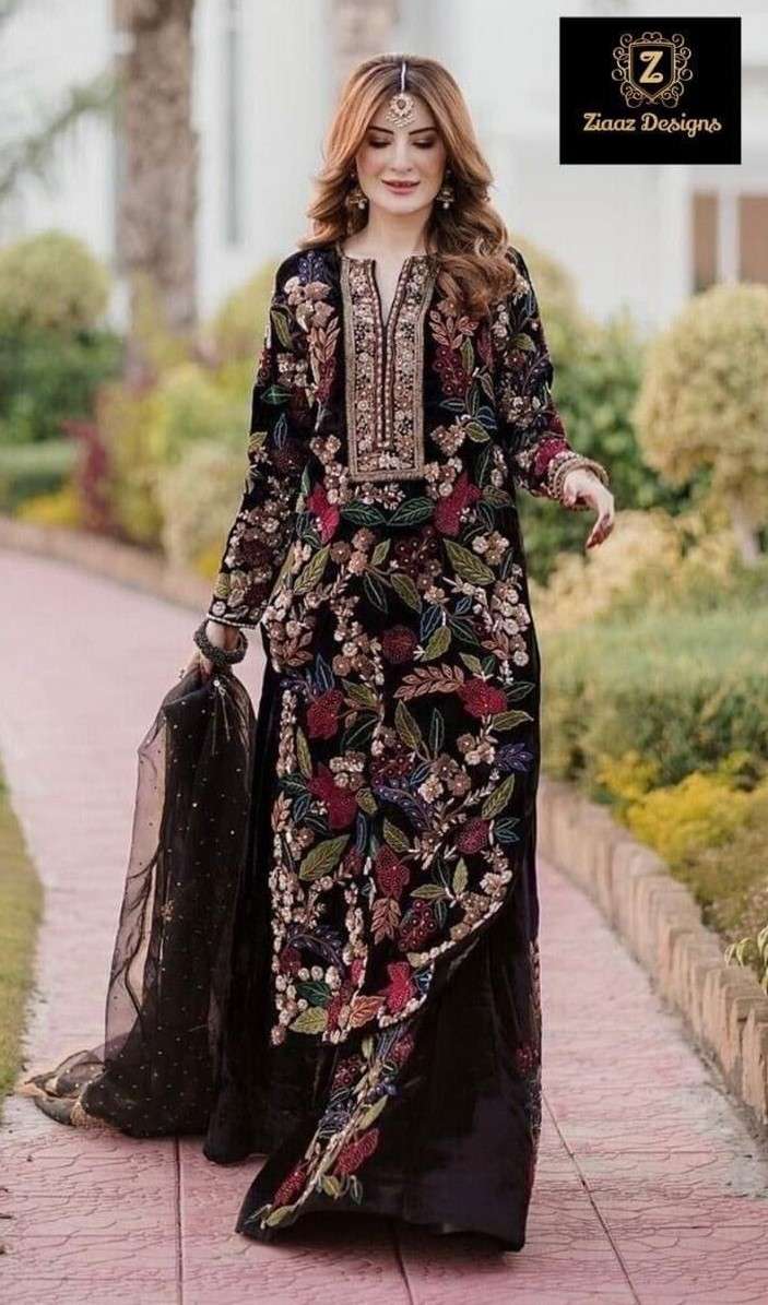 Ziaaz Designs Code No 394 Velvet Embroidered Salwar Kameez