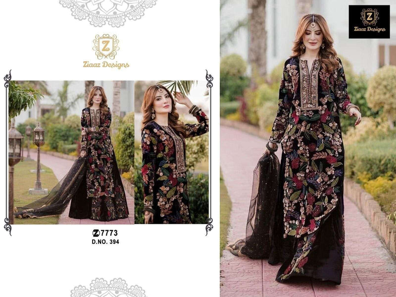 Ziaaz Designs Code No 394 Velvet Embroidered Salwar Kameez