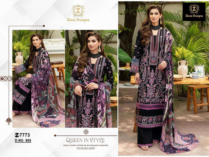 Ziaaz Designs 865 & 872 Collection – Semi Stitched Cotton Cambric Embroidered Suit Set