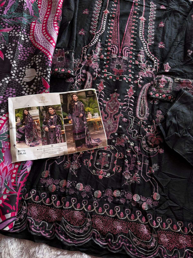 Ziaaz Designs 865 & 872 Collection – Semi Stitched Cotton Cambric Embroidered Suit Set