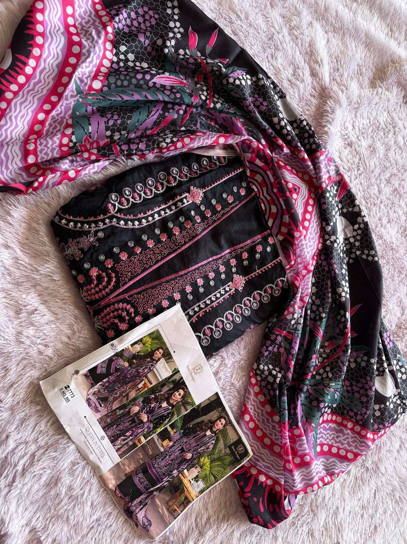 Ziaaz Designs 865 & 872 Collection – Semi Stitched Cotton Cambric Embroidered Suit Set