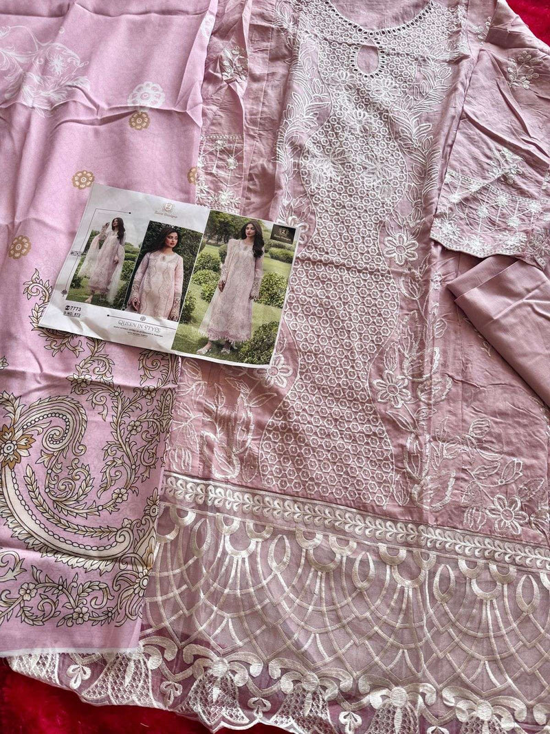 Ziaaz Designs 865 & 872 Collection – Semi Stitched Cotton Cambric Embroidered Suit Set