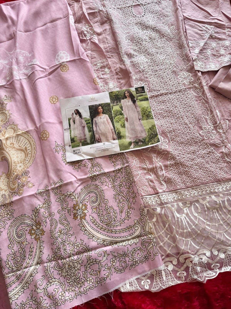 Ziaaz Designs 865 & 872 Collection – Semi Stitched Cotton Cambric Embroidered Suit Set