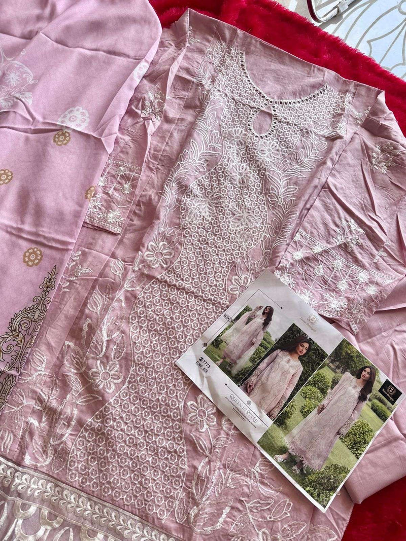 Ziaaz Designs 865 & 872 Collection – Semi Stitched Cotton Cambric Embroidered Suit Set