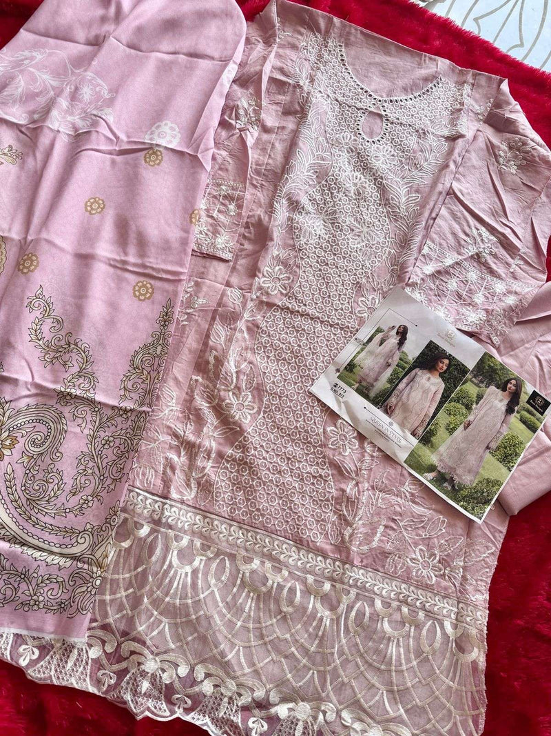 Ziaaz Designs 865 & 872 Collection – Semi Stitched Cotton Cambric Embroidered Suit Set