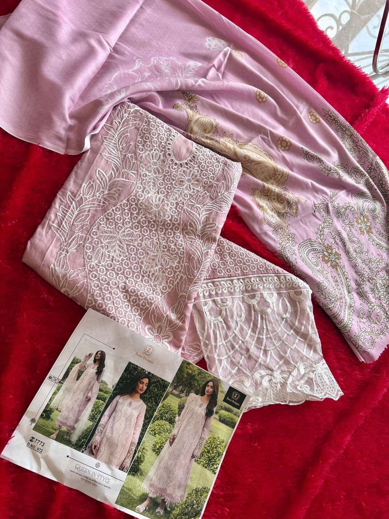Ziaaz Designs 865 & 872 Collection – Semi Stitched Cotton Cambric Embroidered Suit Set