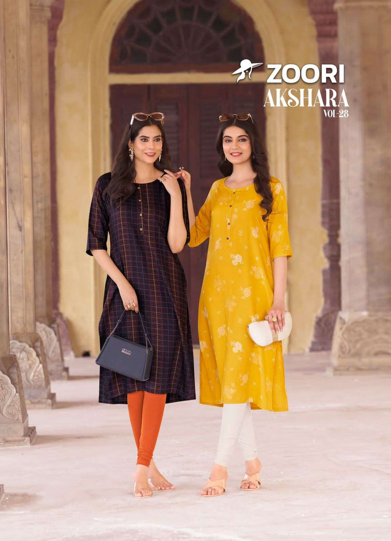 Zoori Akshara Vol 28 Rayon Print Fancy Straight Style Kurti For Daily Wear