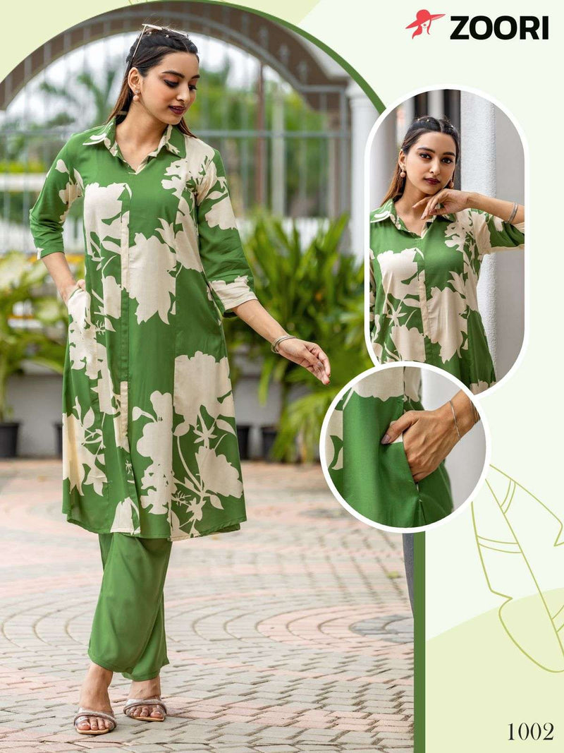 Zoori Alexa Rayon Print Casual Wear Kurti Pant Set