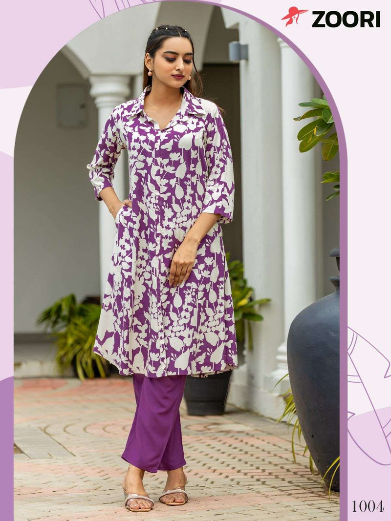 Zoori Alexa Rayon Print Casual Wear Kurti Pant Set