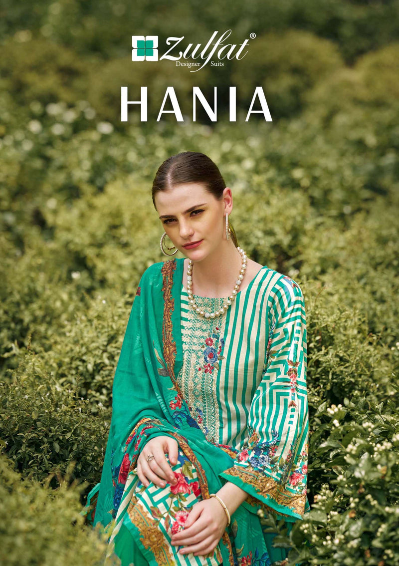 Zulfat Designer Suits Hania Cotton Exclusive Designer Print Embroidery Work Fancy Salwar Suit