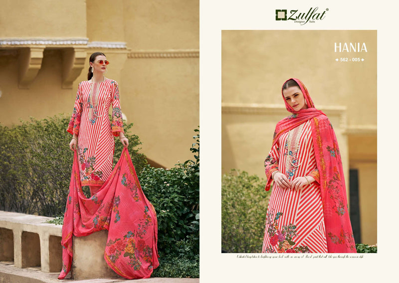 Zulfat Designer Suits Hania Cotton Exclusive Designer Print Embroidery Work Fancy Salwar Suit