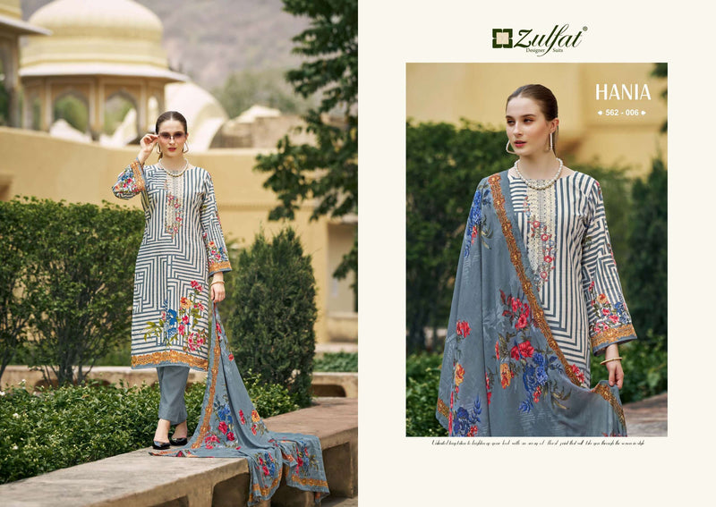 Zulfat Designer Suits Hania Cotton Exclusive Designer Print Embroidery Work Fancy Salwar Suit