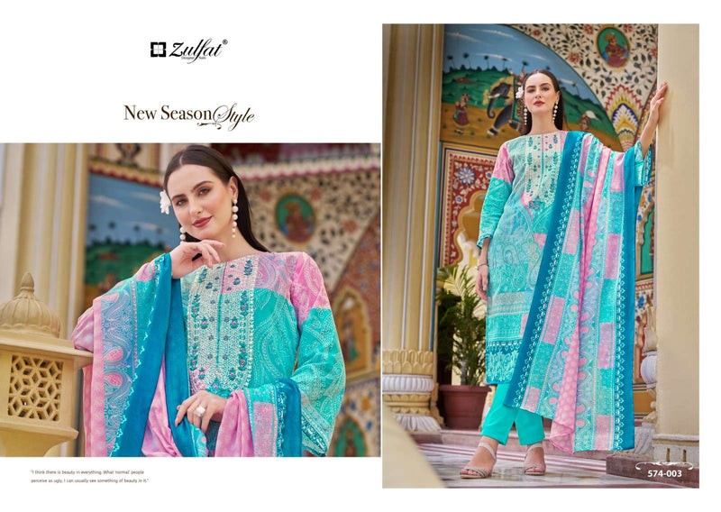 Zulfat Designer Suits Shabad Cotton Designer Print Embroidery Work Fancy Salwar Suit