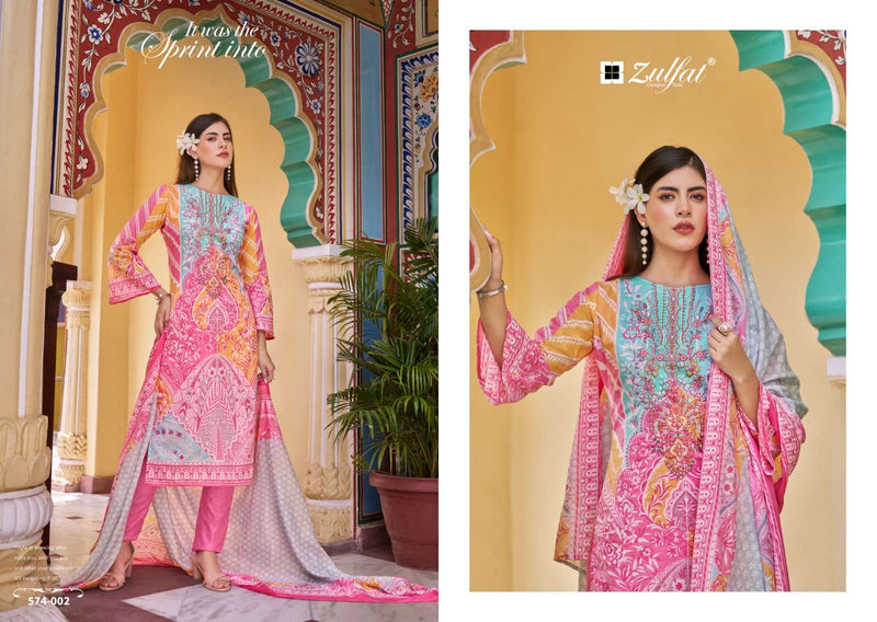 Zulfat Designer Suits Shabad Cotton Designer Print Embroidery Work Fancy Salwar Suit