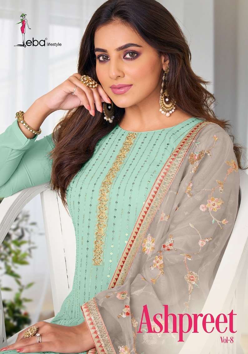 Eba Lifestyle Ashpreet Vol 8 Heavy Chinon Georgette Embroidery Diamond Work Partywear Designer Salwar Suit