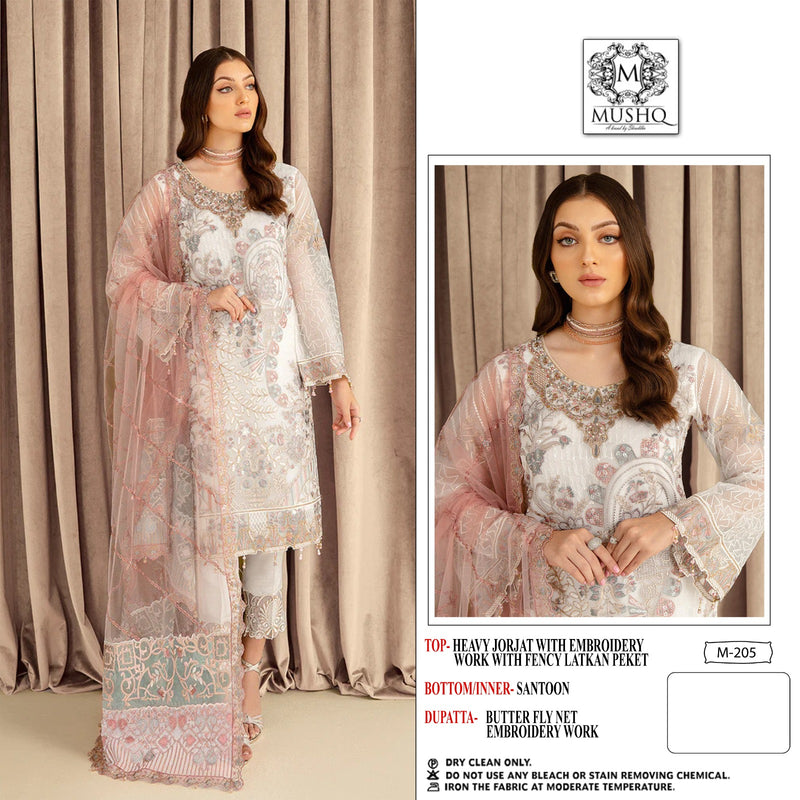 Mushq M 205 Fox Gerogette Embroidery Work Pakistani Salwar Suit