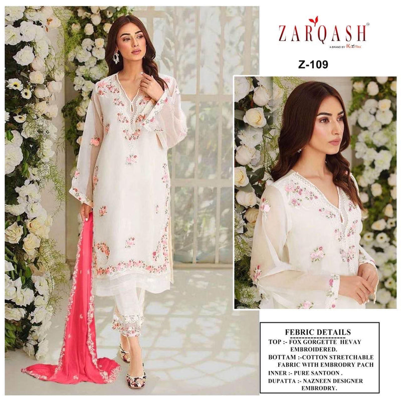 Zarqash Z 109 Fox Georgette Embroidery Handwork Santoon Inner Pakistani Kurti