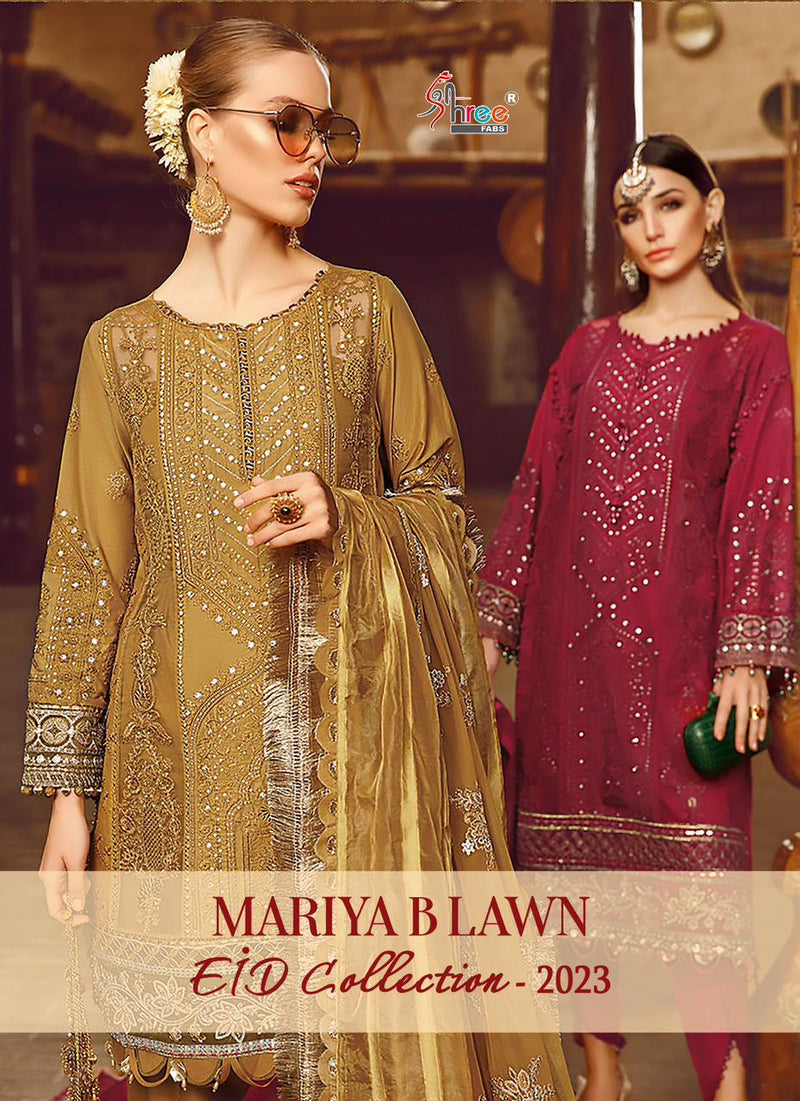 Shree Fabs Mariya B Lawn Eid Collection 2023 Pure Lawn Cotton Exclusive Heavy Self Embroidery Patch Pakistani Salwar Suit