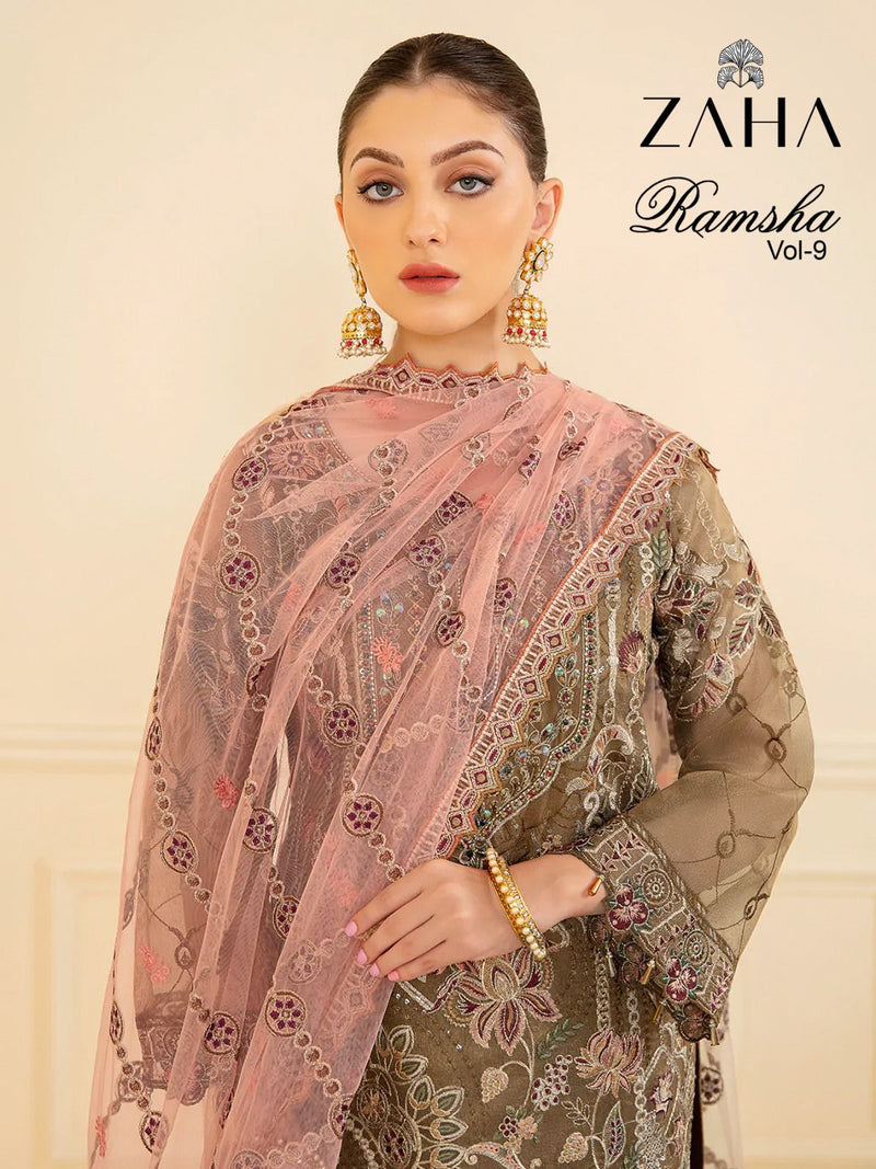 Zaha Ramsha Vol 9 Georgette Heavy Embroidery Back Work Designer Pakistani Salwar Suit