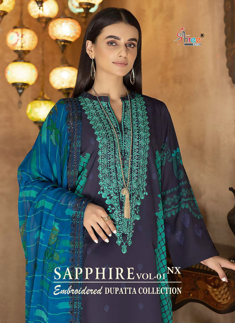 Shree Fabs Sapphire Vol 1 Nx Pure Cotton Print Self Embroidery Designer Pakistani Salwar Kameez